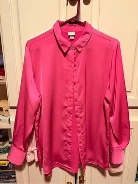 Bright Pink Silk Button-Down Blouse